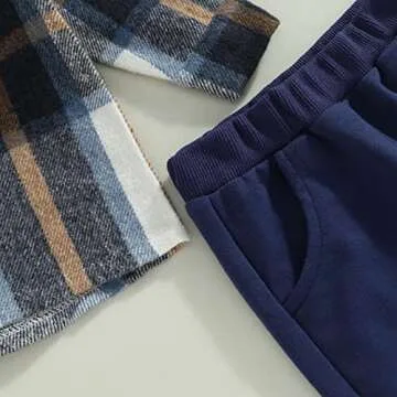 Toddler Unisex Baby Clothes Boys Girls Flannel Shirt Tops Plaid Hoodie Sweatshirt + Sweatpants Fall Winter Outfits (Navy Blue, 3-4 Years)
