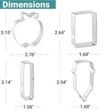 JOB JOL Cookie Cutters 4 PCS, for Back to School and Teacher Appreciation, Apple, Pencil, Paper, Rul...