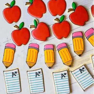 JOB JOL Cookie Cutters 4 PCS, for Back to School and Teacher Appreciation, Apple, Pencil, Paper, Ruler