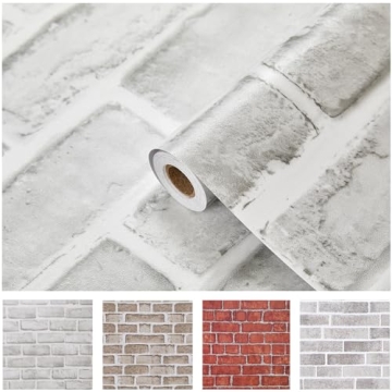 Coavas Peel and Stick Wallpaper Brick 17.7x118.1 Inches White Gray Removable Wallpaper Peel and Stic...
