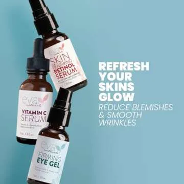 Eva Naturals Facelift in a Bottle - 3-in-1 Anti-Aging Set with Retinol Serum, Vitamin C Serum and Eye Gel - Formulated to Reduce Wrinkles, Fade Dark Spots and Treat Under-Eye Bags - Premium Quality