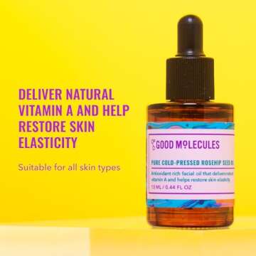 Good Molecules Pure Cold-Pressed Rosehip Seed Oil - Moisturizing, Anti-Aging Facial Oil to Plump, Ba...