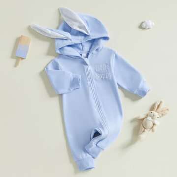 BemeyourBBs Newborn Baby Boy Girl Easter Outfit Bunny Ear Hoodie Romper Long Sleeve Jumpsuit Infant ...