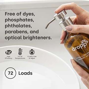 dropps,Ultra Concentrated Laundry Detergent Starter Kit:Stain & Odor | Clean & Crisp Scent | 16 oz(72 loads)| For Stain & Odor Removal | Biobased Ingredients | HE | Refillable Glass Bottle,1 item