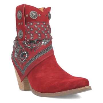 Dingo Womens Bandida Round Toe Casual Boots Ankle Mid Heel 2-3" - Red - Size 9 M