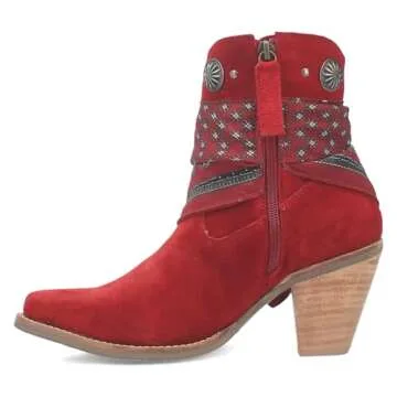 Dingo Womens Bandida Round Toe Casual Boots Ankle Mid Heel 2-3" - Red - Size 9 M