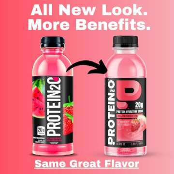 Protein2o 20g Whey Protein Isolate Hydration Drink, 350mg of Electrolytes, Vitamins B5 & B6, Sugar Free, Strawberry Watermelon, 16.9 oz Bottle (12 Count)