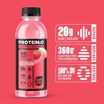 Protein2o 20g Whey Protein Isolate Hydration Drink, 350mg of Electrolytes, Vitamins B5 & B6, Sugar Free, Strawberry Watermelon, 16.9 oz Bottle (12 Count)
