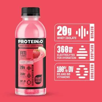 Protein2o 20g Whey Protein Isolate Hydration Drink, 350mg of Electrolytes, Vitamins B5 & B6, Sugar Free, Strawberry Watermelon, 16.9 oz Bottle (12 Count)