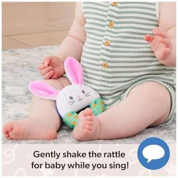 Ms. Rachel Official Hop Little Bunnies Soft Rattle Toy, Baby Teething Toys with Plush Bunny Cover, Toddler Toys for Girls & Boys for Ages 3 Months to 1+