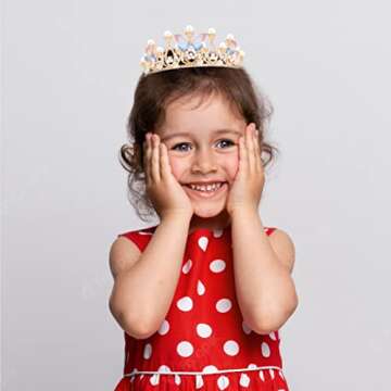 Vofler Flower Girl Crown, Princess Butterfly Tiara - Gold Crystal Rhinestone Pearl Headband for Kids...