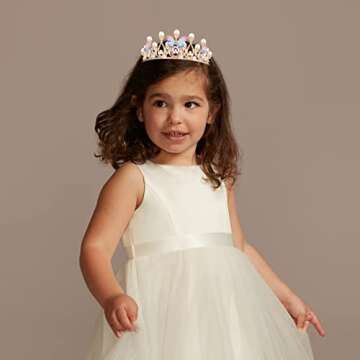 Vofler Flower Girl Crown, Princess Butterfly Tiara - Gold Crystal Rhinestone Pearl Headband for Kids Women Adults Birthday Wedding Quinceanera Pageant Prom Homecoming Halloween Mermaid Costume Party