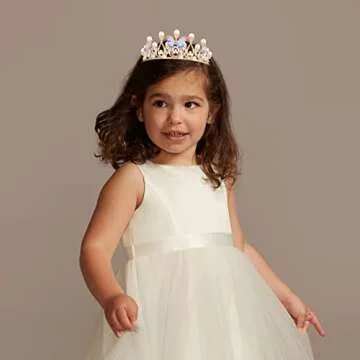 Vofler Flower Girl Crown, Princess Butterfly Tiara - Gold Crystal Rhinestone Pearl Headband for Kids Women Adults Birthday Wedding Quinceanera Pageant Prom Homecoming Halloween Mermaid Costume Party