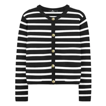 LILLUSORY Women's Sophisticated Striped Cardigan with Gold Buttons