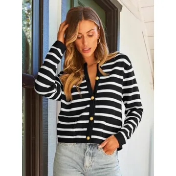 LILLUSORY Women’s Striped Cardigan - Fashionable Layering Top