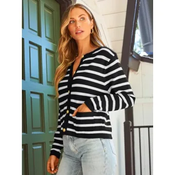 LILLUSORY Women’s Striped Cardigan - Fashionable Layering Top
