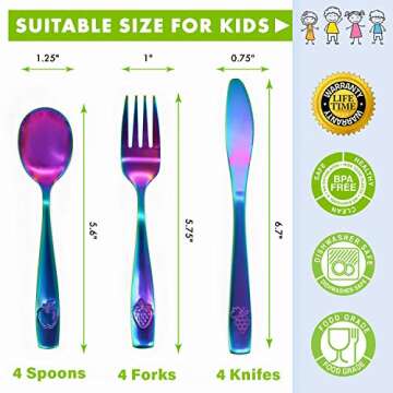 12 Piece Kids Silverware Set - Safe Fun Utensils for Children