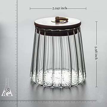 Galazzz 38 FL OZ Glass Jars with Bamboo Lids, Glass Containers with Airtight Lids for Storage, Large Candy Jars for Coffee Nuts Cookie, Decorative Glass Canister, 1130ml Conical
