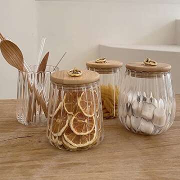 Galazzz 38 FL OZ Glass Jars with Bamboo Lids, Glass Containers with Airtight Lids for Storage, Large Candy Jars for Coffee Nuts Cookie, Decorative Glass Canister, 1130ml Conical