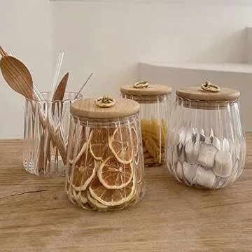 Galazzz 38 FL OZ Glass Jars with Bamboo Lids, Glass Containers with Airtight Lids for Storage, Large Candy Jars for Coffee Nuts Cookie, Decorative Glass Canister, 1130ml Conical