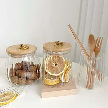 Galazzz 38 FL OZ Glass Jars with Bamboo Lids, Glass Containers with Airtight Lids for Storage, Large Candy Jars for Coffee Nuts Cookie, Decorative Glass Canister, 1130ml Conical