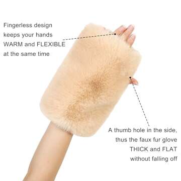 LA CARRIE Women Fingerless Faux Fur Gloves Smooth Furry Soft Fuzzy Plush Winter Cold Warmer Cuffs Black White for Girls(Beige)