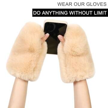 LA CARRIE Women Fingerless Faux Fur Gloves Smooth Furry Soft Fuzzy Plush Winter Cold Warmer Cuffs Black White for Girls(Beige)