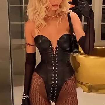 Hedmy Women's Faux Leather Corset Bodysuit for Parties