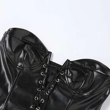 Hedmy Women's Faux Leather Corset Bodysuit for Parties