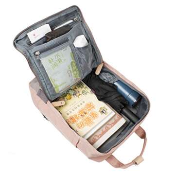 Himawari Backpack/Travel Backpack for Women 14.9" College Vintage Waterproof Bag ， Work Backpack for 14inch Laptop(Grey&Pink-HIM-32#）