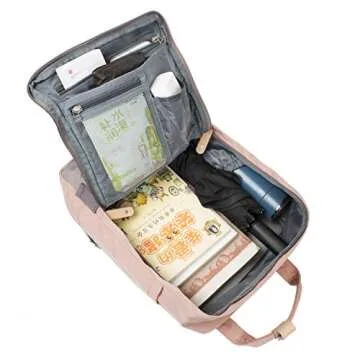 Himawari Backpack/Travel Backpack for Women 14.9" College Vintage Waterproof Bag ， Work Backpack for 14inch Laptop(Grey&Pink-HIM-32#）