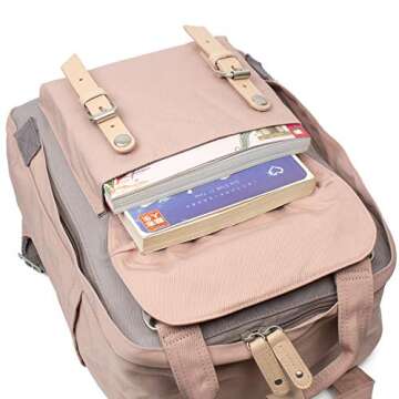 Himawari Backpack/Travel Backpack for Women 14.9" College Vintage Waterproof Bag ， Work Backpack for 14inch Laptop(Grey&Pink-HIM-32#）
