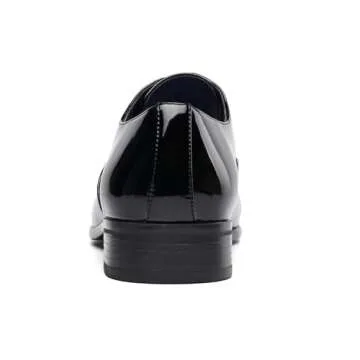 DECARSDZ Mens Faux Patent Leather Classic Lace-up Formal Oxford Tuxedo Dress Shoes Men Wedding Shoe Black