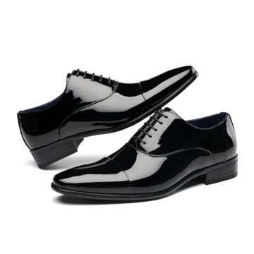 DECARSDZ Mens Faux Patent Leather Classic Lace-up Formal Oxford Tuxedo Dress Shoes Men Wedding Shoe Black