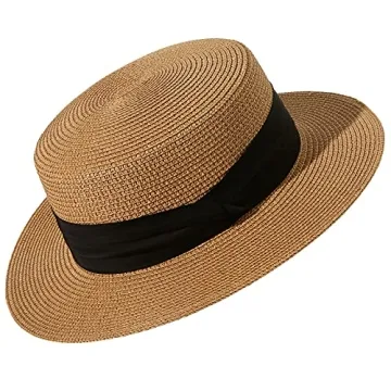 Lanzom Sun Hats for Women Wide Brim Straw Boater Hat Foldable Packable Beach Hat for Summer (Khaki, ...