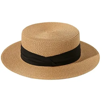 Lanzom Sun Hats for Women Wide Brim Straw Boater Hat Foldable Packable Beach Hat for Summer (Khaki, Medium)