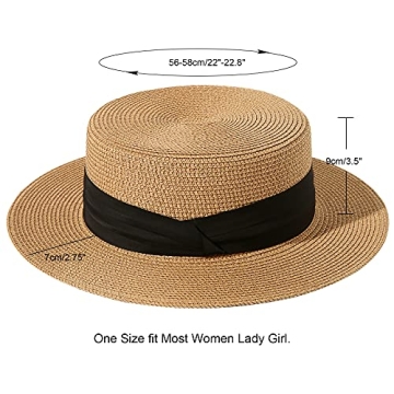 Lanzom Sun Hats for Women Wide Brim Straw Boater Hat Foldable Packable Beach Hat for Summer (Khaki, Medium)