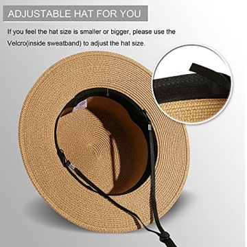 Lanzom Sun Hats for Women Wide Brim Straw Boater Hat Foldable Packable Beach Hat for Summer (Khaki, Medium)