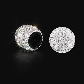 SAVORI Valve Caps, 4 Pack Handmade Crystal Rhinestone Tire Caps, Attractive Dustproof Accessories for Car (White)