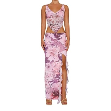 Trendy Women Two Piece Long Skirt Set for Summer Outings
