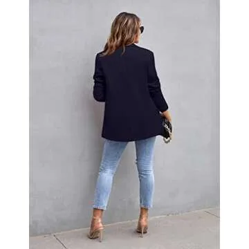 CRAZY GRID Womens Casual Blazer Long Sleeve Business Suit Jacket Open Front Button Work Office Blazer Jacket Fashion Dressy Ladies Blazer Dark Blue Size Medium