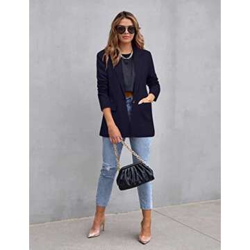 CRAZY GRID Womens Casual Blazer Long Sleeve Business Suit Jacket Open Front Button Work Office Blazer Jacket Fashion Dressy Ladies Blazer Dark Blue Size Medium