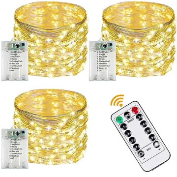 3-Pack 78FT 240 LED Fairy Lights Battery Operated with Timer & Remote, Waterproof Twinkle Lights Out...