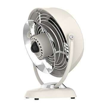 Vornado VFAN Jr. Vintage Fan | Small Metal Retro Air Circulator for Cooling & Décor | 2 Speeds, Adjustable Tilt | Vintage White