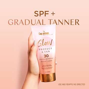 Coppertone Glow Protect and Tan Sunscreen Lotion + Gradual Self Tanner, SPF 30 Sunscreen, 5 Fl Oz Tu...