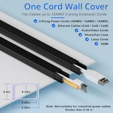 ZhiYo Cord Hider Wall for One Cord 68in - Easy Cable Management Cover