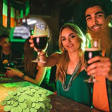 AEVBSOY 100 Pcs St. Patrick's Day Coins Shamrock Coins Lucky Saint Patrick's Day CoinsTable Sprinkles Table Scatter Decoration Coins Green Plastic Embossed 4 Leafs Coins Party Favor Supplies