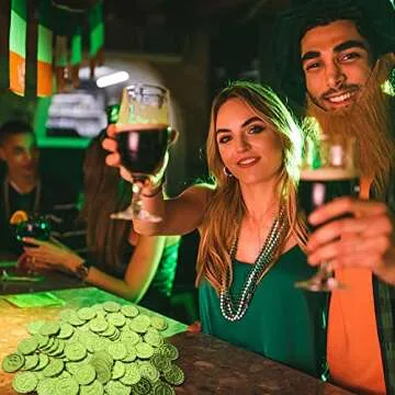 AEVBSOY 100 Pcs St. Patrick's Day Coins Shamrock Coins Lucky Saint Patrick's Day CoinsTable Sprinkles Table Scatter Decoration Coins Green Plastic Embossed 4 Leafs Coins Party Favor Supplies