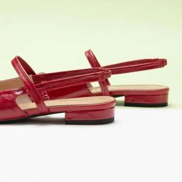 C.Paravano Women's Slingback Flats | Pointed Toe Flats Sandals | Ankle Strap Slingback Shoes | Comfort Leather Slip on Shoes | Casual Dress Shoes (Size 7.5, Red)