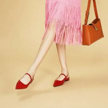 C.Paravano Women's Slingback Flats | Pointed Toe Flats Sandals | Ankle Strap Slingback Shoes | Comfort Leather Slip on Shoes | Casual Dress Shoes (Size 7.5, Red)